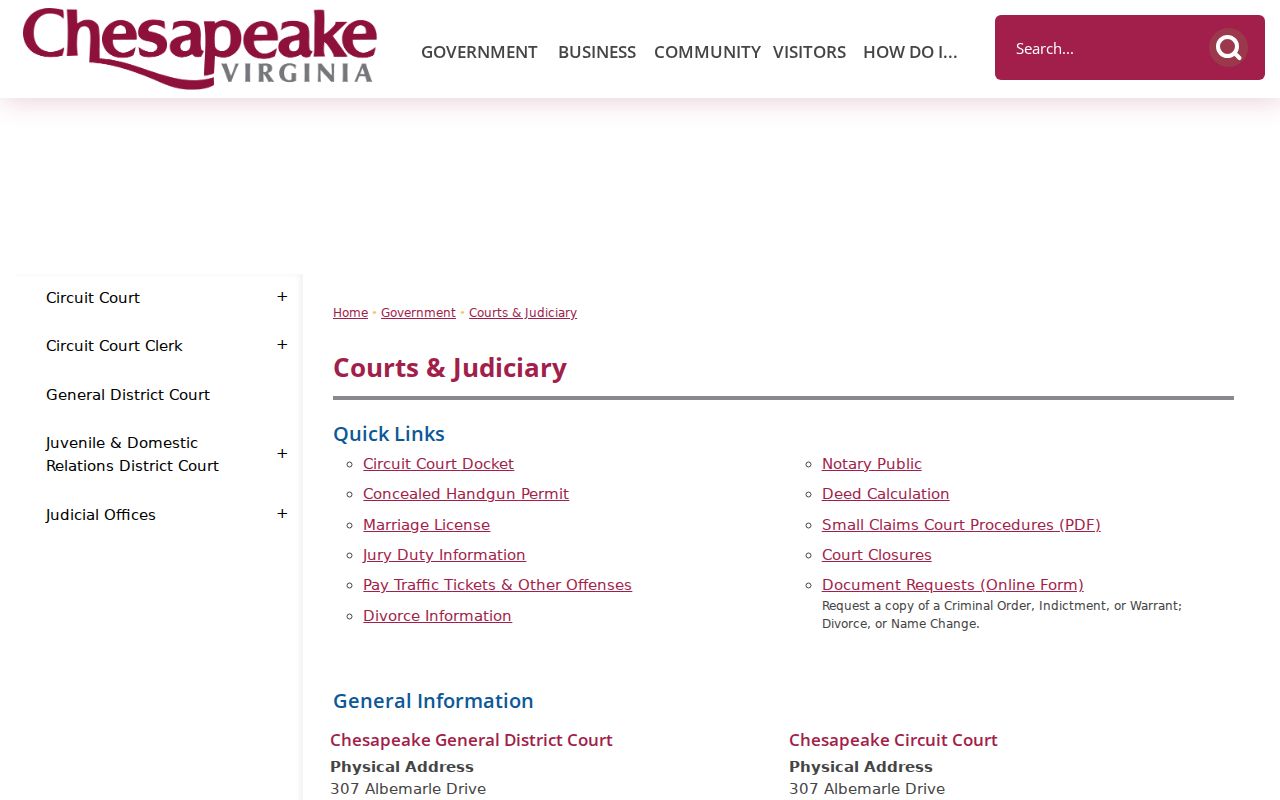 Chesapeake City warrant records court access map
