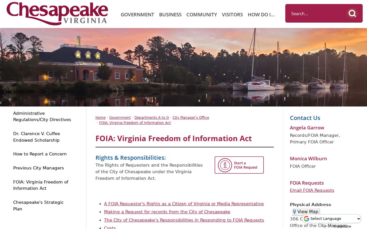 Chesapeake City FOIA request methods for existing warrant-related records