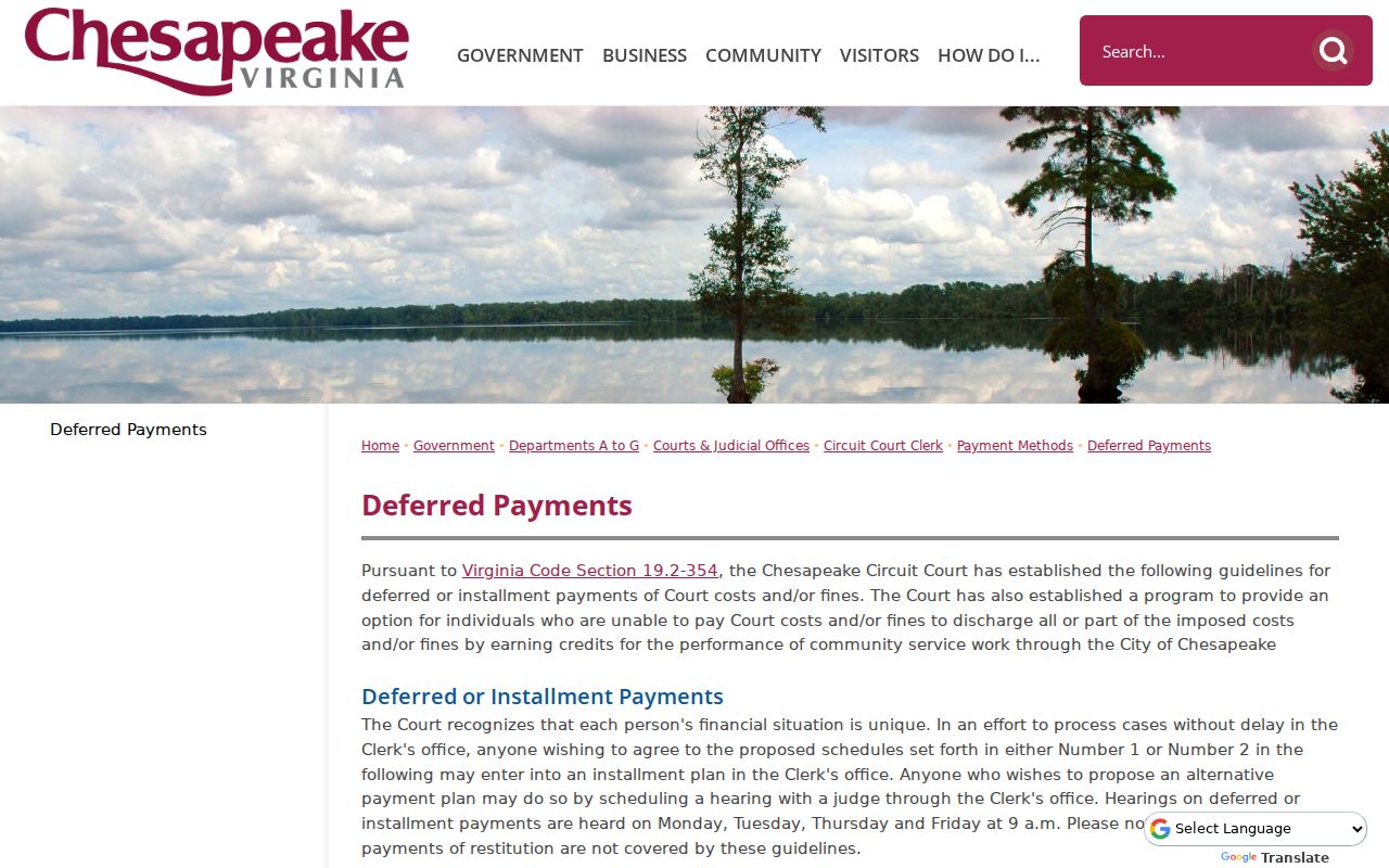 Chesapeake General District Court installment payment schedule for traffic case costs
