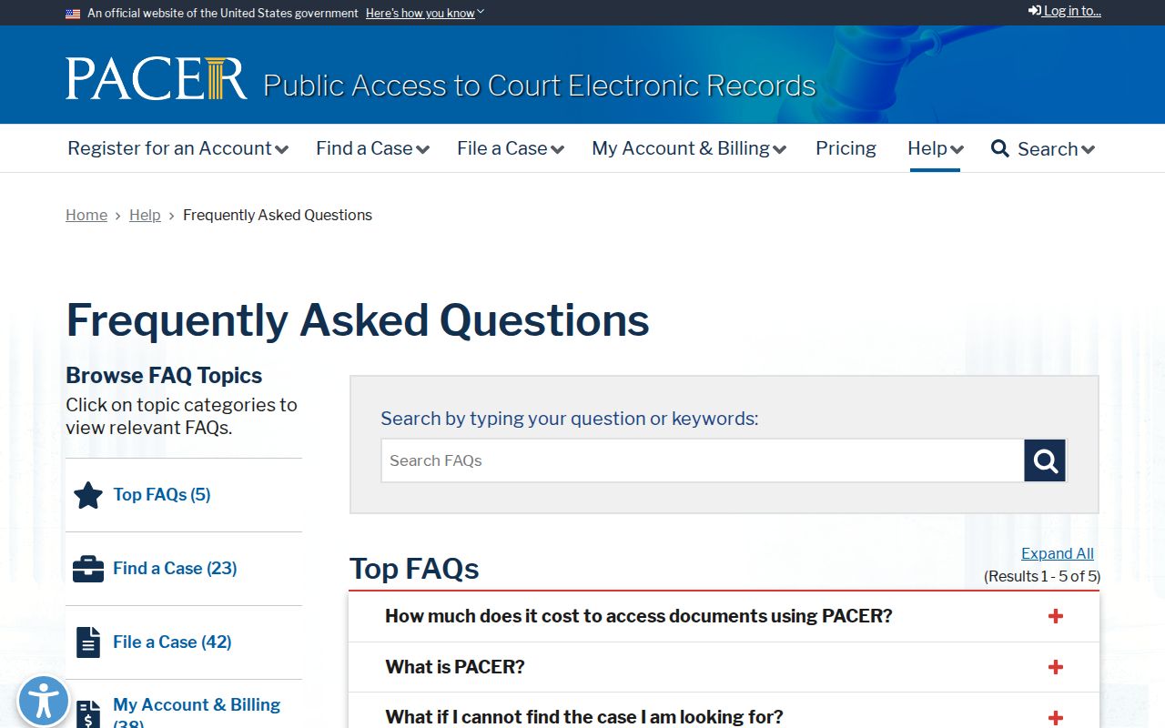 PACER federal warrant docket fees for a Chesapeake City case search
